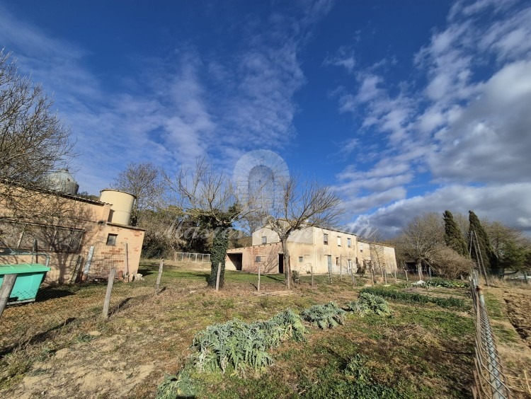 Side view of the farmhouse and stables