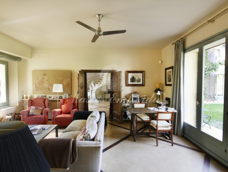 Living room on the first floor overlooking the garden and pool