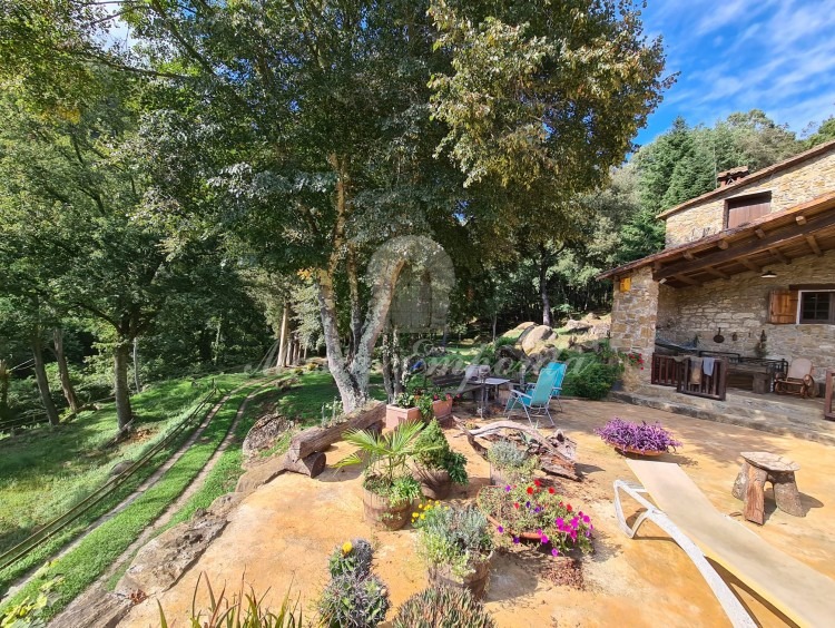 Terrace of the facade of the house with the swimming pool